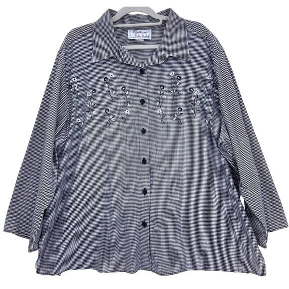 Options by Delta Burke Tops - Vintage 90s Delta Burke Black White Gingham Floral Embroidered Button Up 3X Top